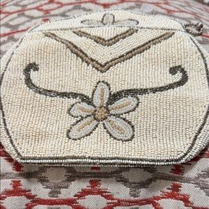 Beaded Cream Floral Evening Clutch